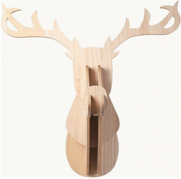 Tête de cerf murale en bois
